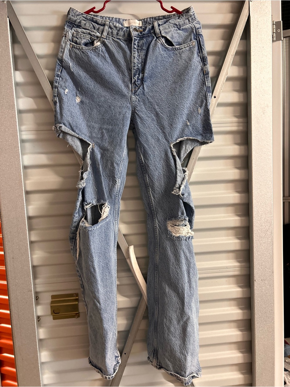 Zara Light Blue Distressed Wide-Leg Jeans